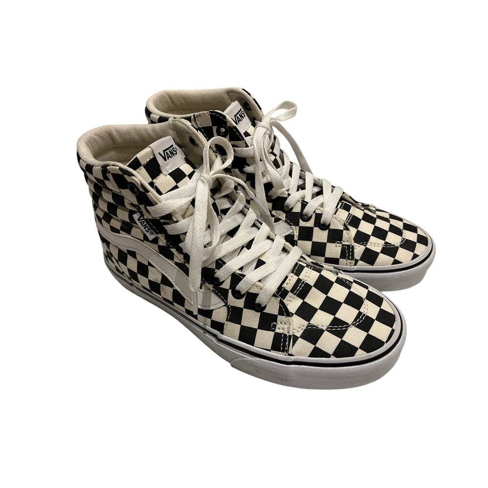 Vans Checkerboard High-Top Shoes Black White Women 8.5 Off The Wall Classic